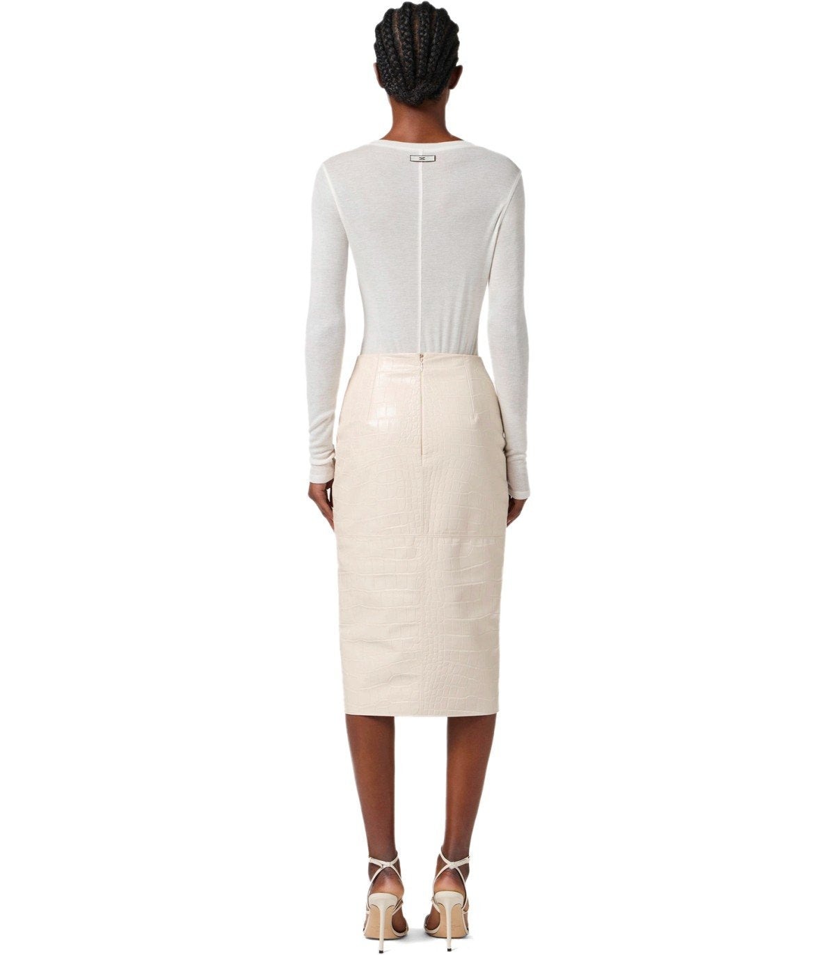 ELISABETTA FRANCHI MILK MIDI SKIRT WITH CROCO-PRINT