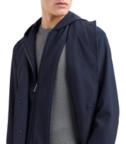 EMPORIO ARMANI NAVY BLUE RIBBED SINGLE-BREASTED HOODED JACKET