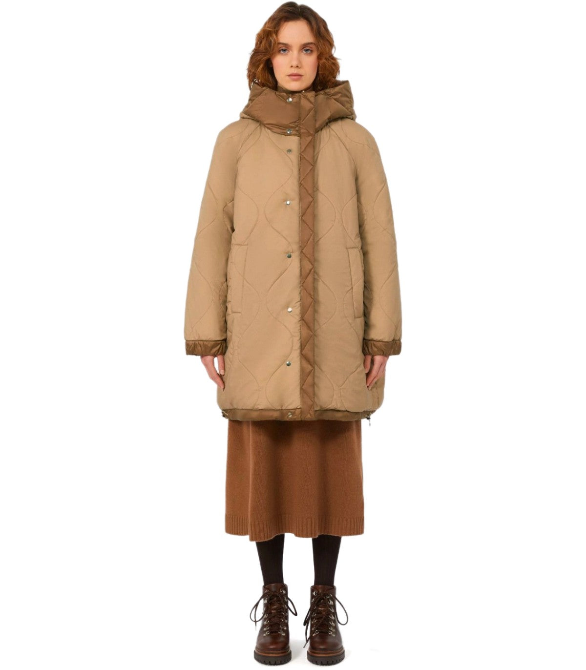 MAX MARA WEEKEND ANFORA BROWN HOODED DOWN JACKET