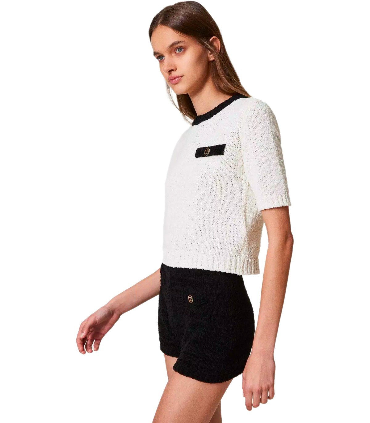 TWINSET WHITE BLACK CROPPED TOP