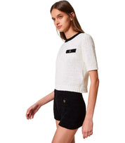 TWINSET WHITE BLACK CROPPED TOP
