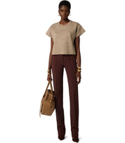 ELISABETTA FRANCHI BEIGE CROPPED T-SHIRT MIT LETTERING