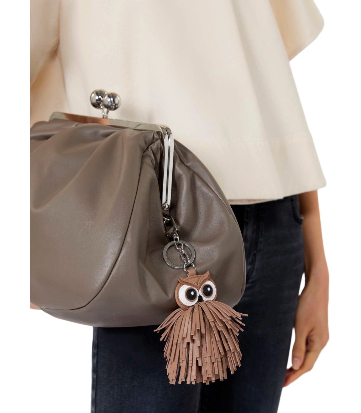 MAX MARA WEEKEND GIGANTE OWL BROWN KEYCHAIN
