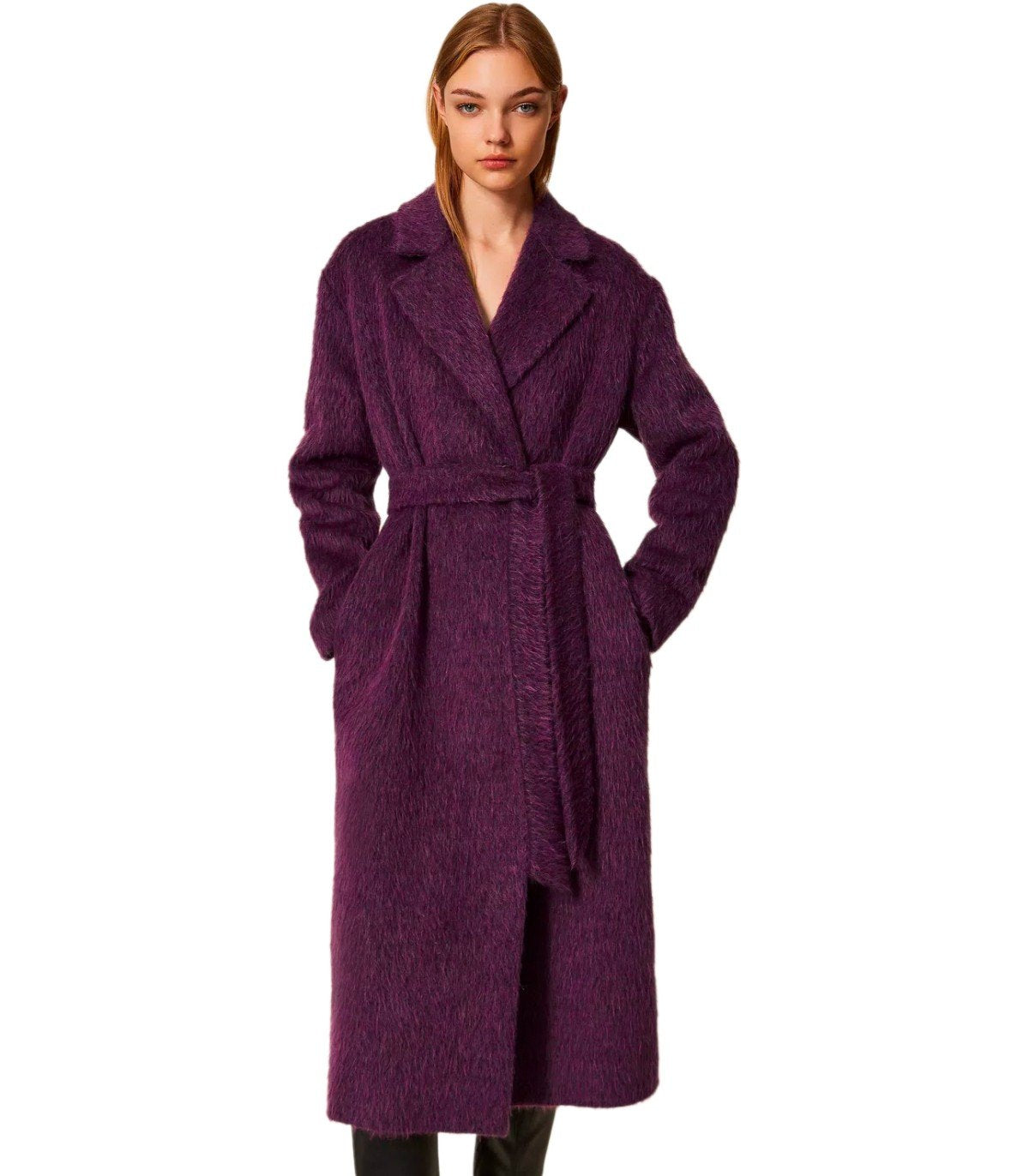 TWINSET PURPLE BELTED COAT