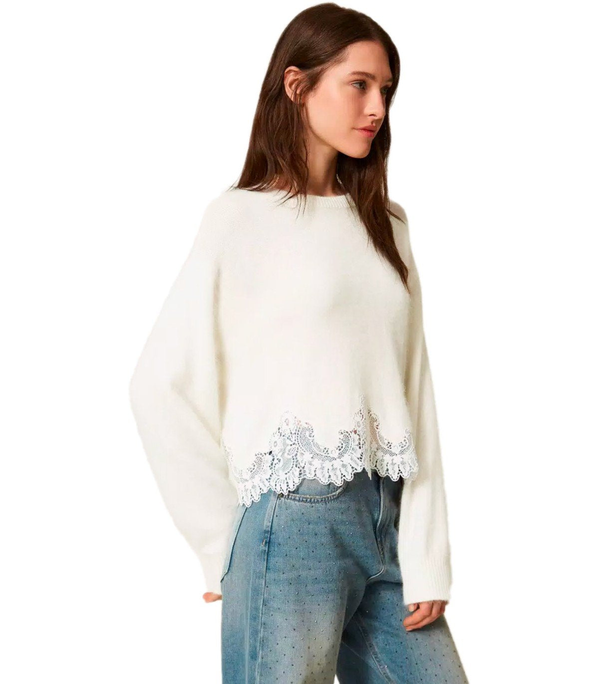 MAGLIONE CON DETTAGLI IN PIZZO BIANCO TWINSET