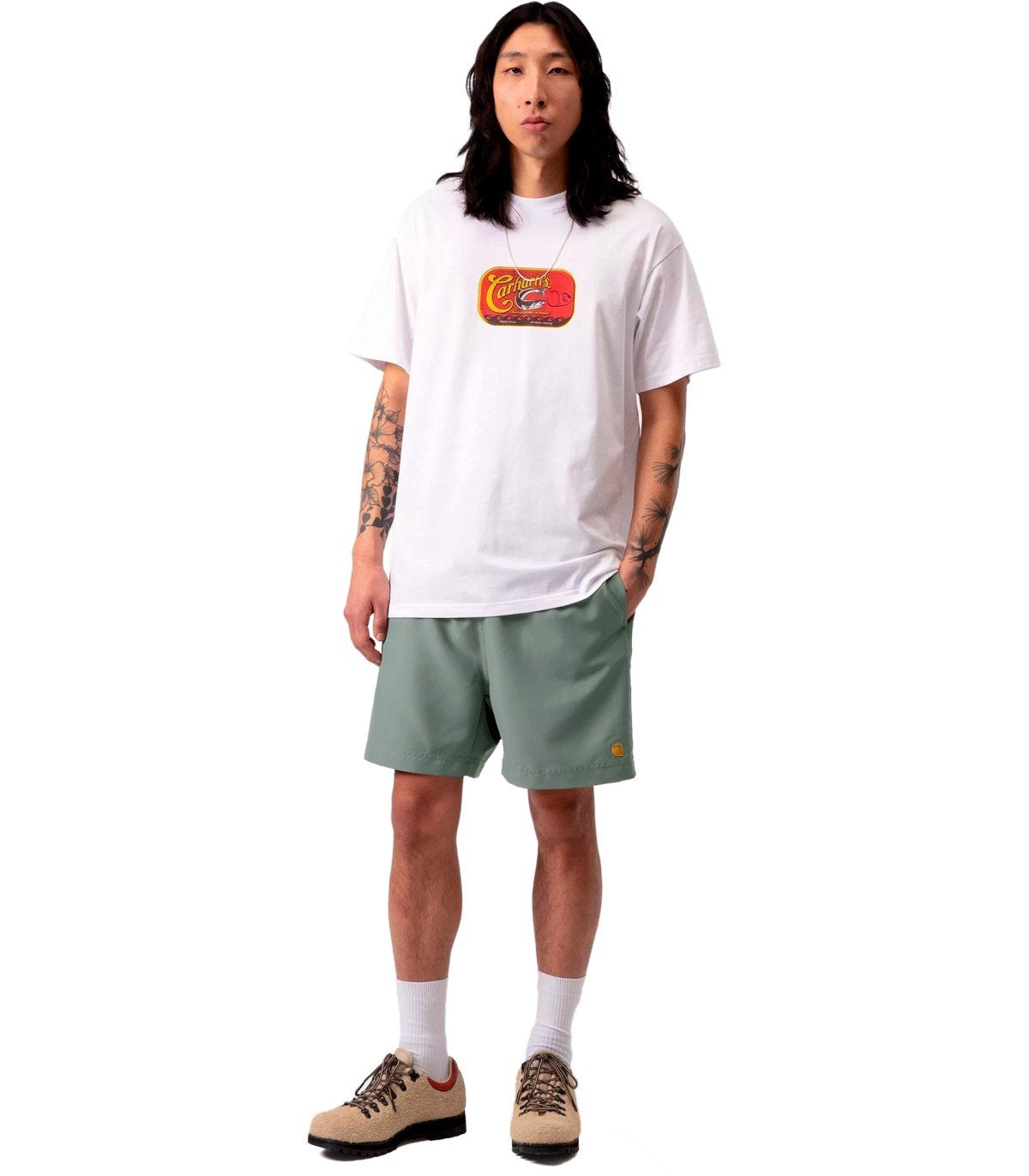 CARHARTT WIP CHASE GREEN SWIM TRUNKS