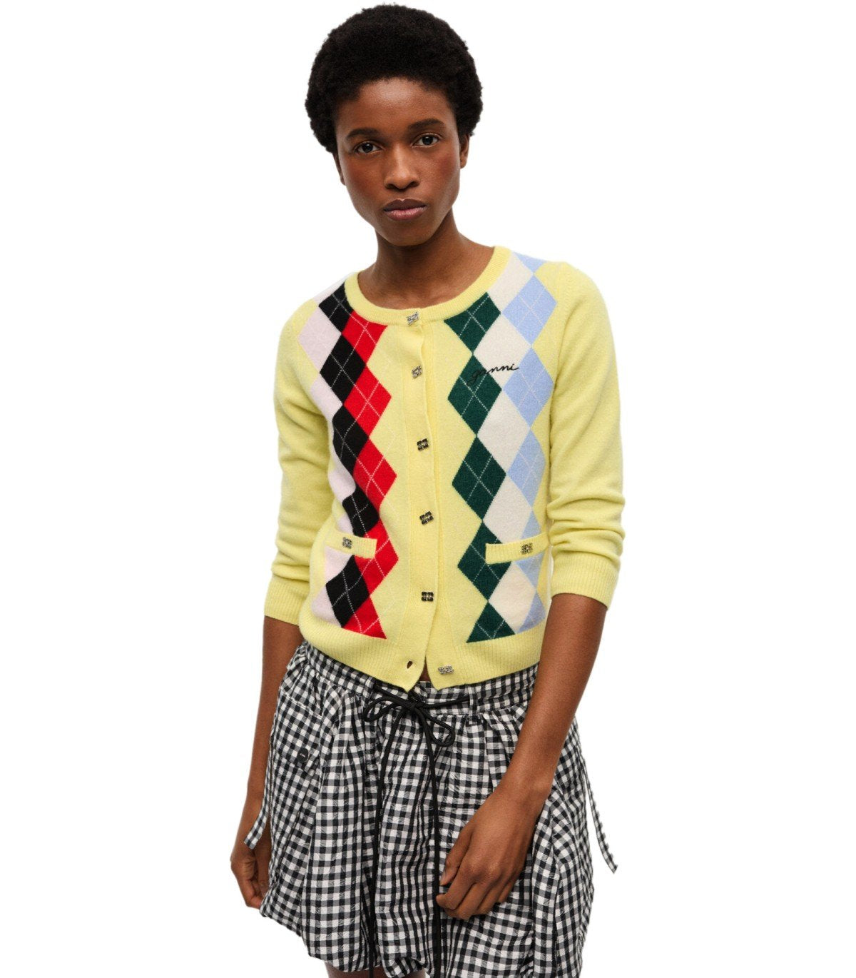 GANNI YELLOW DIAMOND CARDIGAN