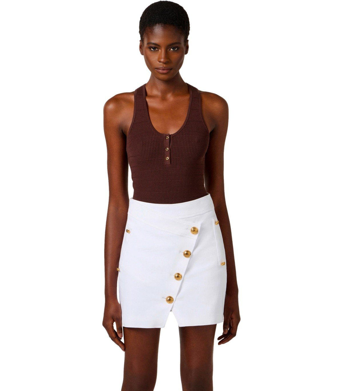 ELISABETTA FRANCHI BROWN KNITTED TOP