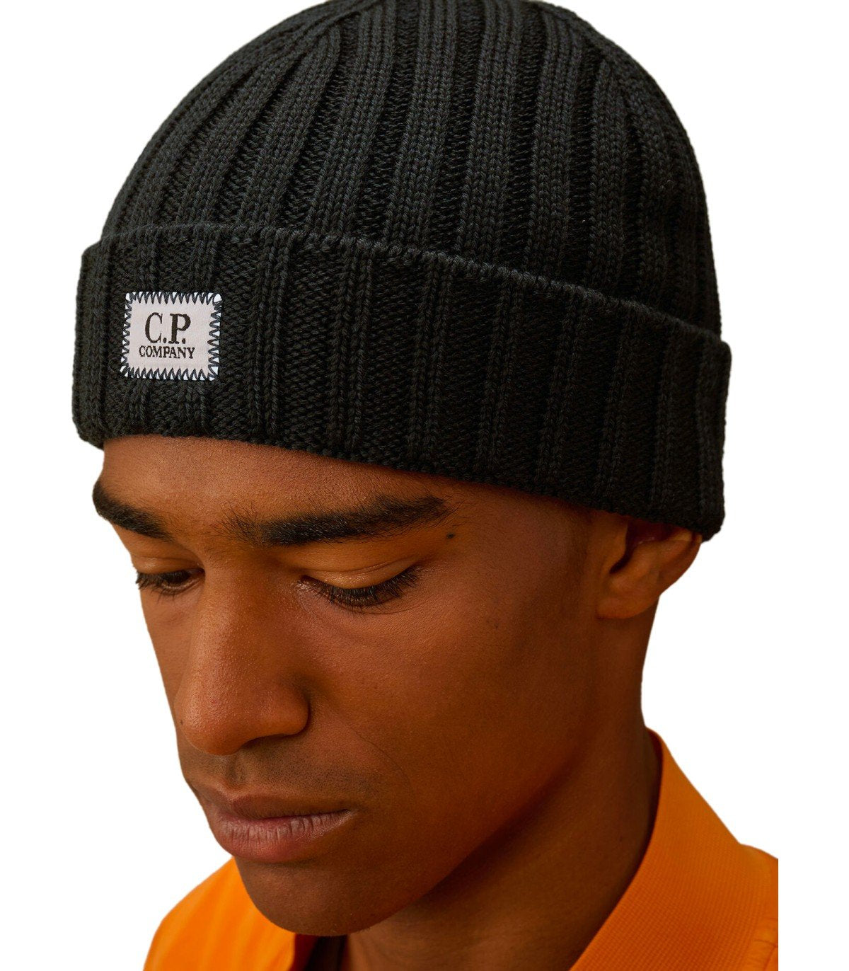C.P. COMPANY BLACK RIBBED BEANIE