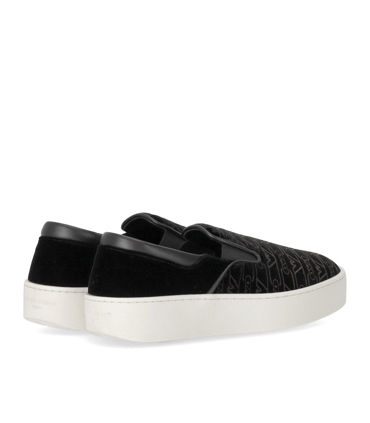 EMPORIO ARMANI BLACK MONOGRAM SLIP-ON SNEAKER