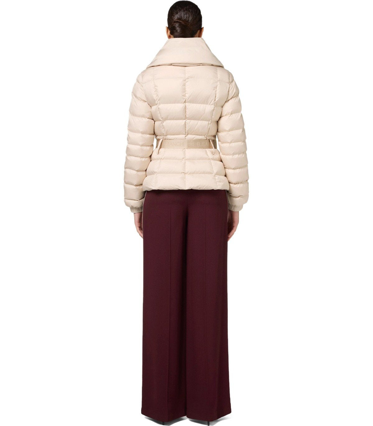 ELISABETTA FRANCHI CREAM BELTED PADDED JACKET