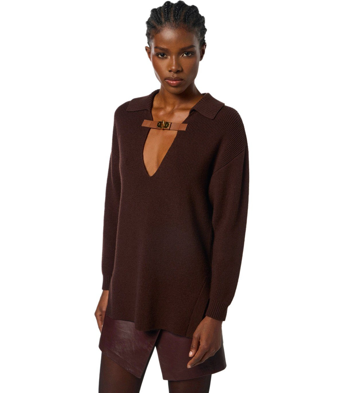 ELISABETTA FRANCHI COFFEE POLO SWEATER