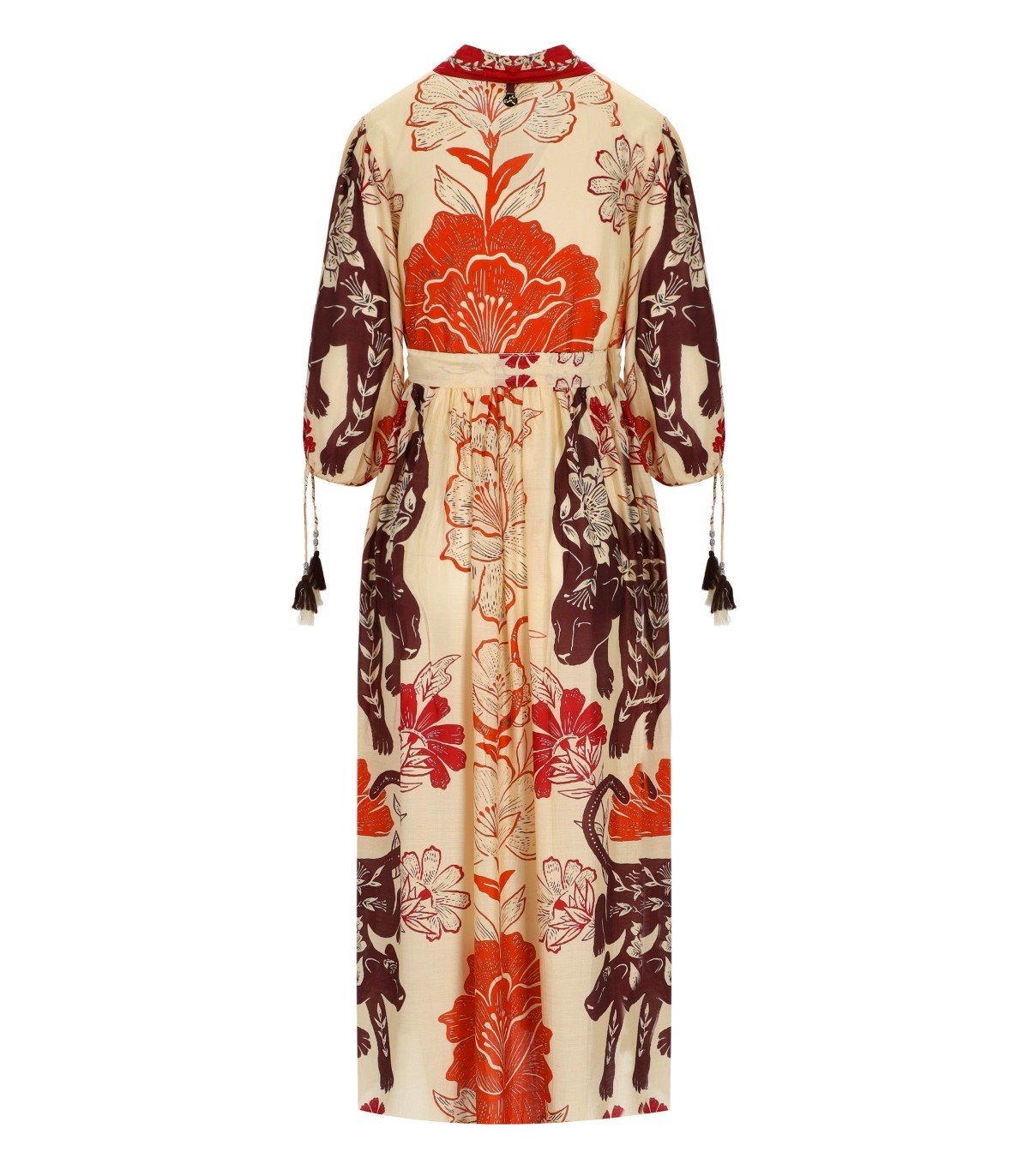 PAHIESA FORMENTERA ECRU AND ORANGE SHIRT DRESS