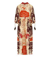 PAHIESA FORMENTERA ECRU AND ORANGE SHIRT DRESS