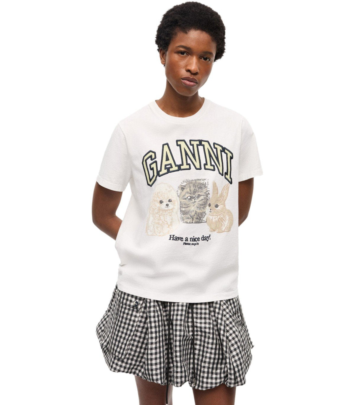GANNI ANIMALS WEISSES T-SHIRT