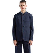 EMPORIO ARMANI NAVY BLUE PINSTRIPE JACKET WITH MANDARIN COLLAR