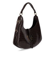 GANNI KAT SMALL CROCO CHOCOLATE FONDANT HOBO BAG
