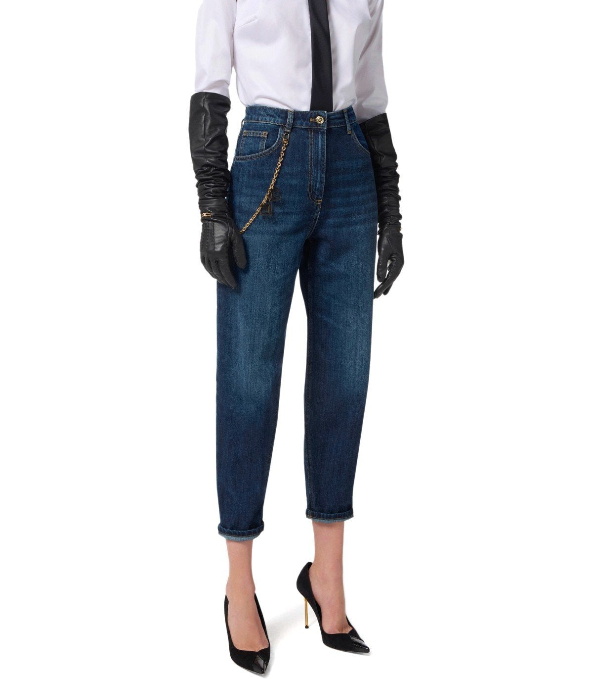 ELISABETTA FRANCHI BLUE JEANS WITH CHAIN