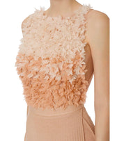 ELISABETTA FRANCHI RED CARPET NUDE DRESS WITH PETALS