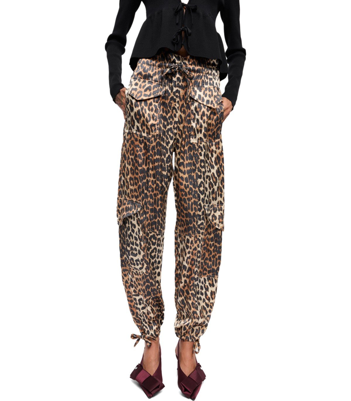 GANNI SATIN ANIMAL PRINT PANTS