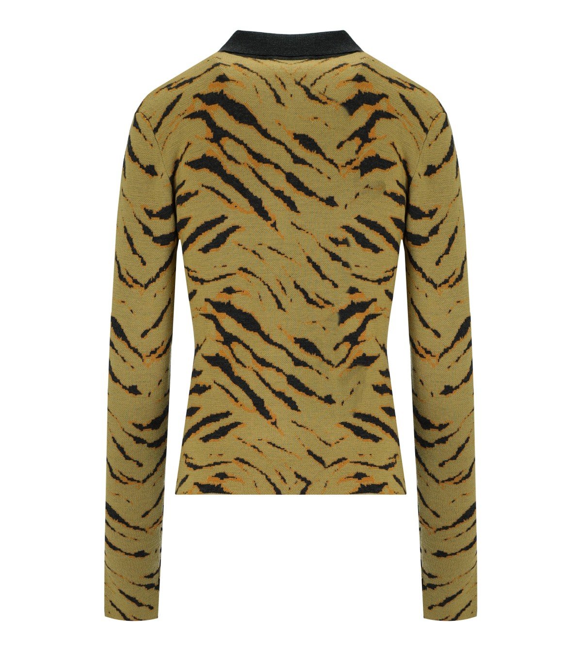 GANNI KHAKI ZEBRA PRINT POLO PULLOVER