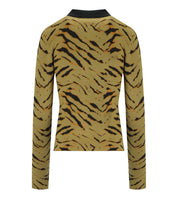 GANNI KHAKI ZEBRA PRINT POLO PULLOVER