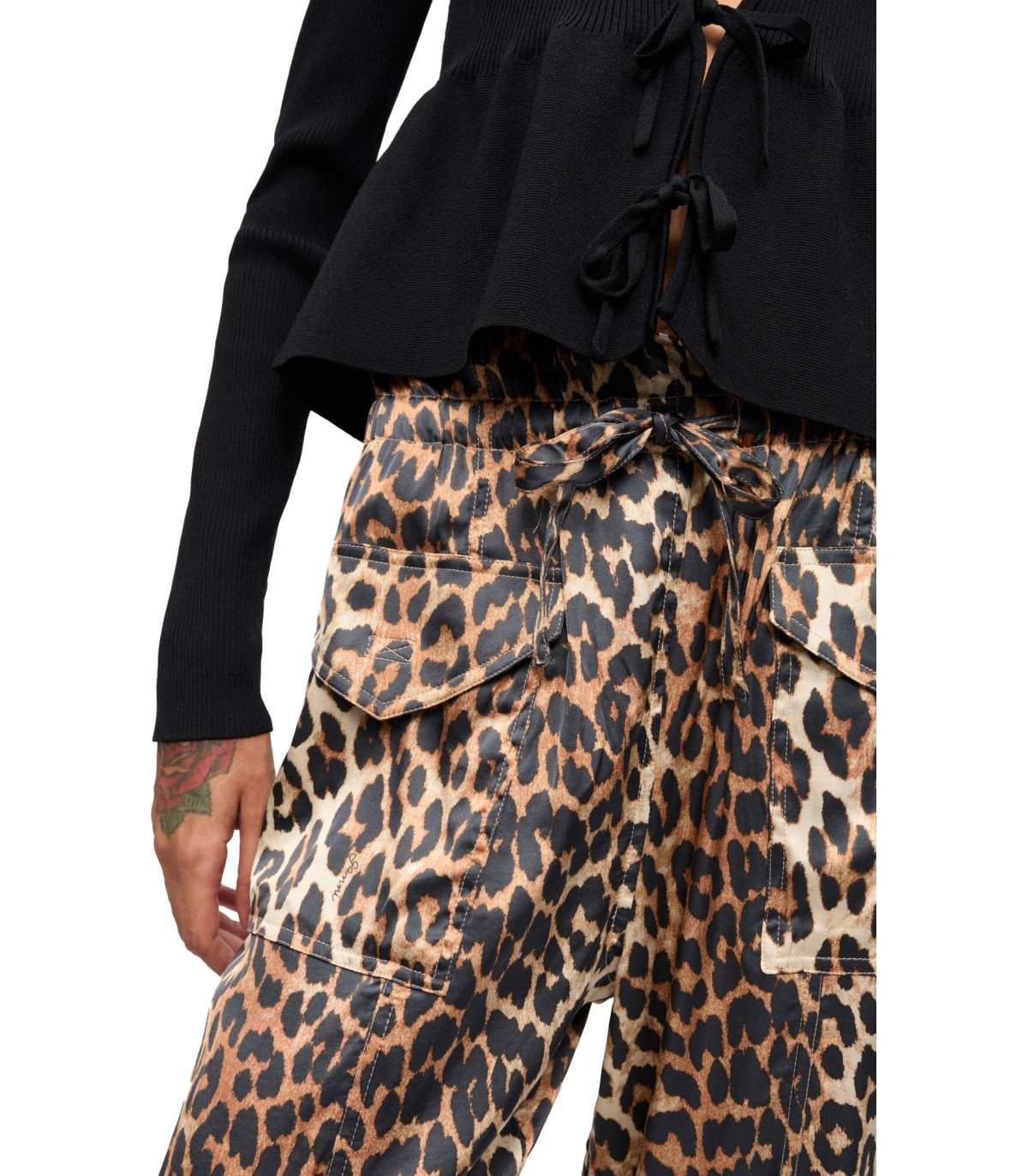 GANNI SATIN ANIMAL PRINT PANTS