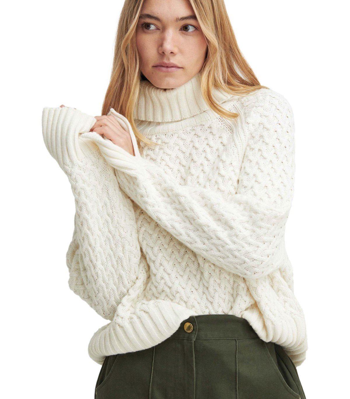 BARBOUR MALTON ECRU TURLENECK SWEATER