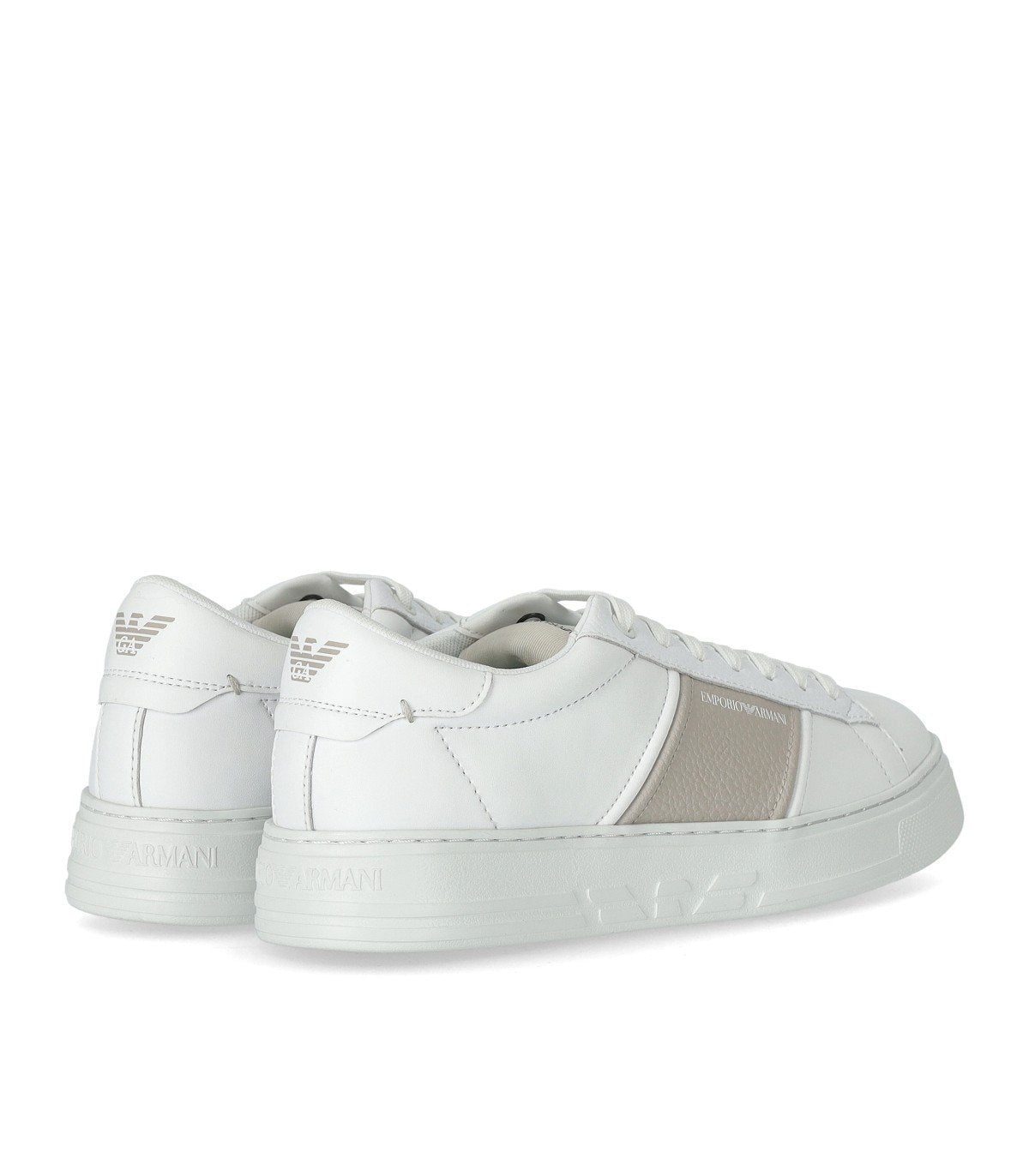 EMPORIO ARMANI WHITE AND BEIGE SNEAKER