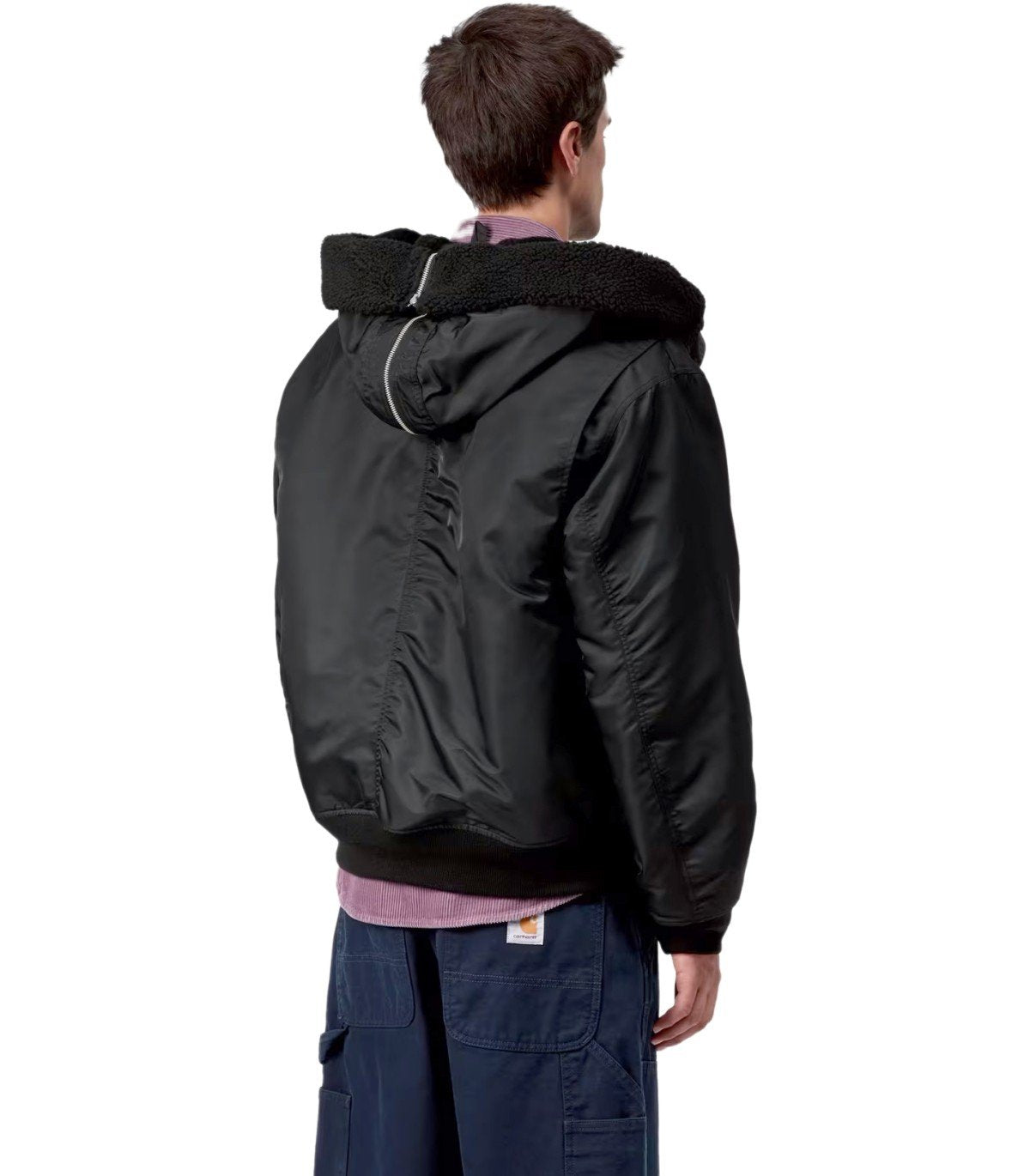CARHARTT WIP OLTERO BLACK HOODED BOMBER JACKET