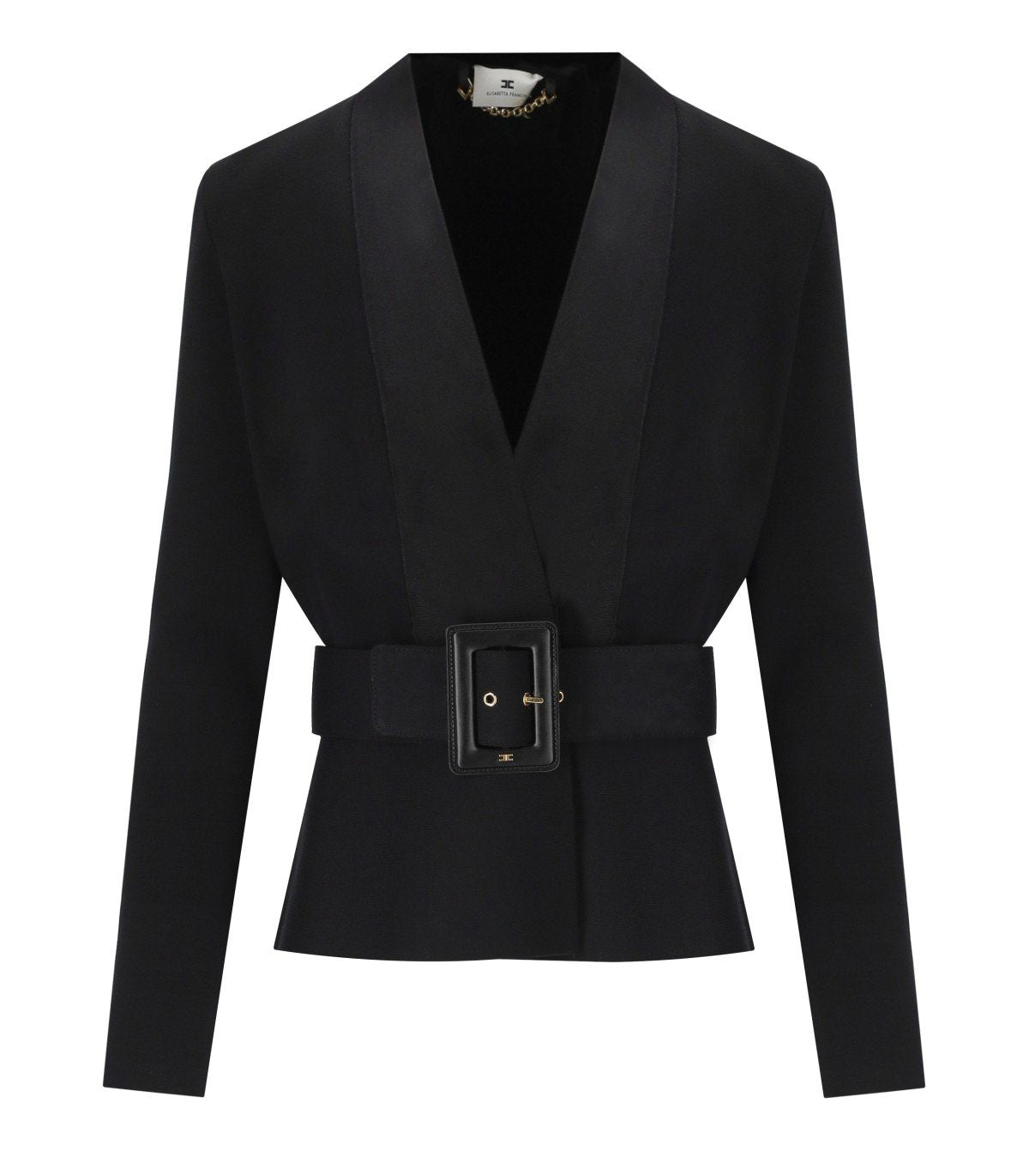 ELISABETTA FRANCHI BLACK KNITTED JACKET WITH BELT