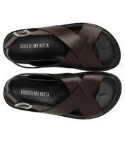 GUGLIELMO ROTTA TWILL BRAUNE FLACHE SANDALE