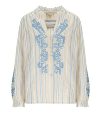 PAHIESA FORMENTERA ECRU AND LIGHT BLUE BLOUSE - S/M