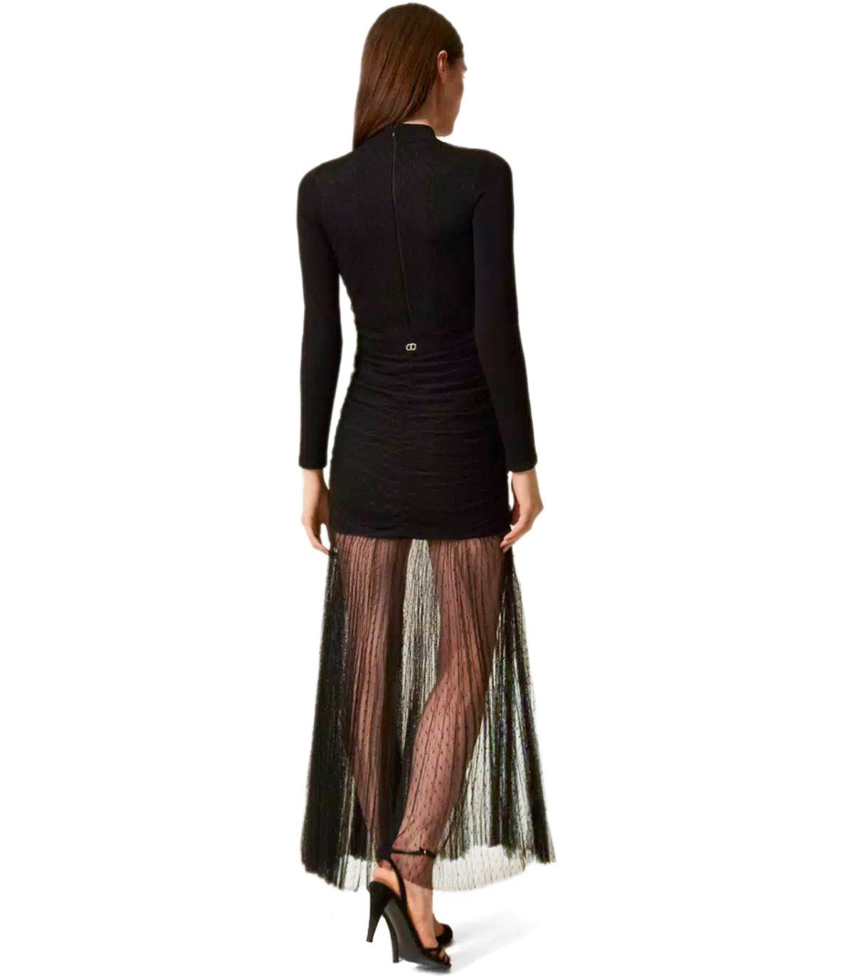 TWINSET BLACK PLUMETIS LONG DRESS