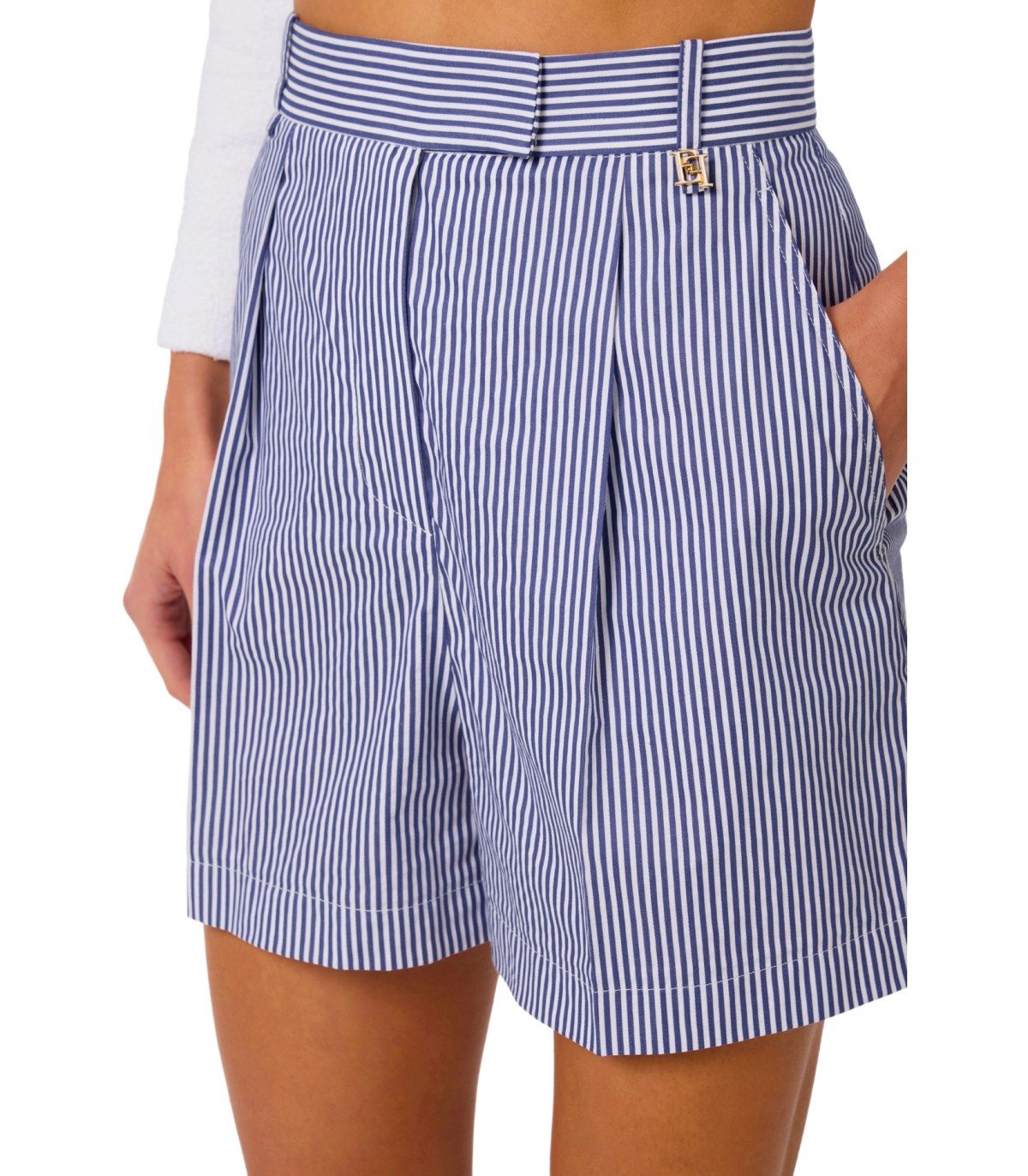 ELISABETTA FRANCHI STRIPED BLUE AND WHITE SHORTS