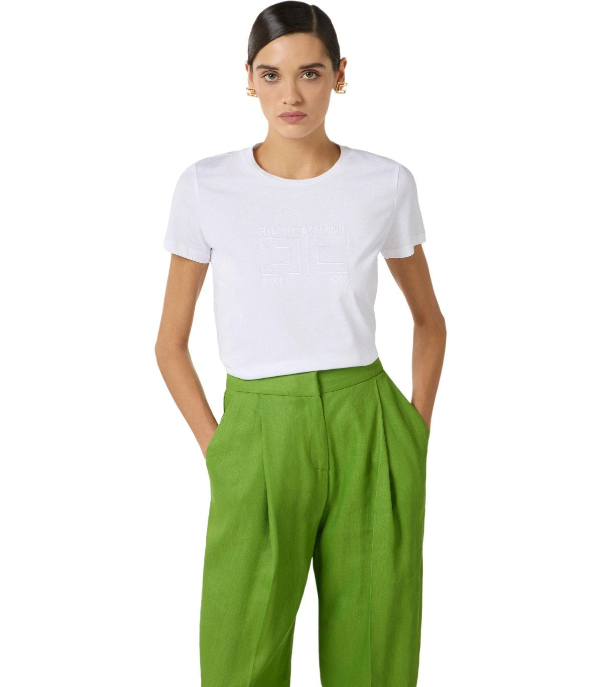 ELISABETTA FRANCHI WHITE T-SHIRT WITH LOGO