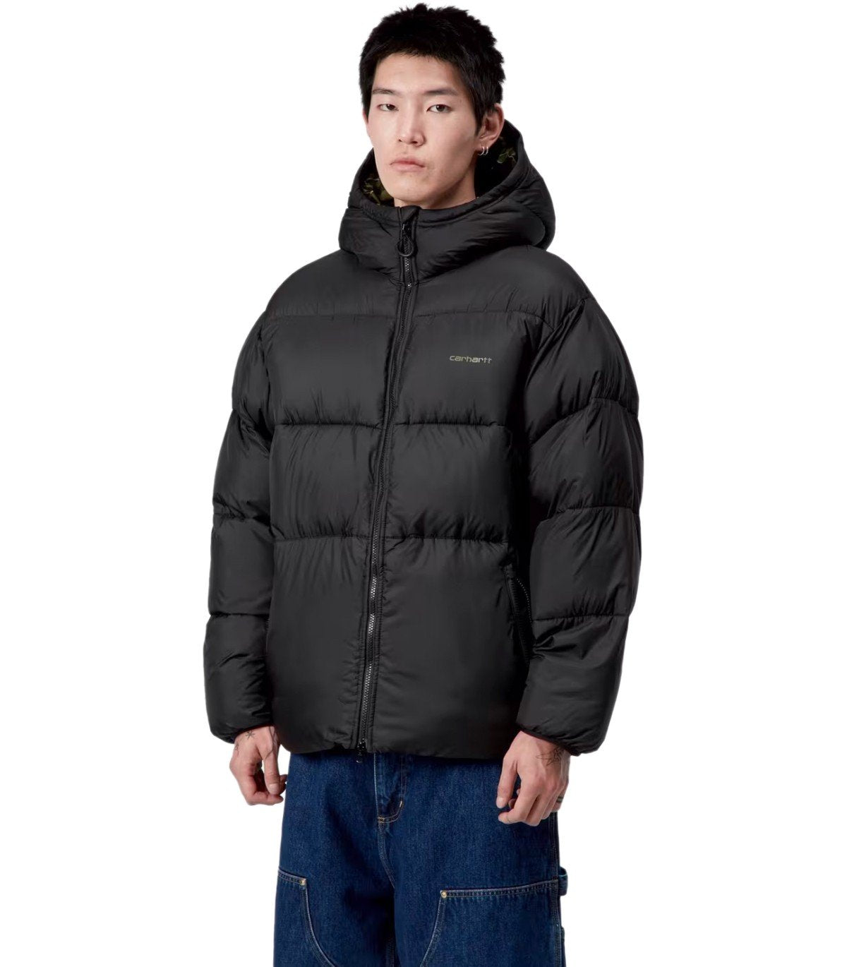 CARHARTT WIP TORONTO CAMO DUCK BLACK HOODED PADDED JACKET