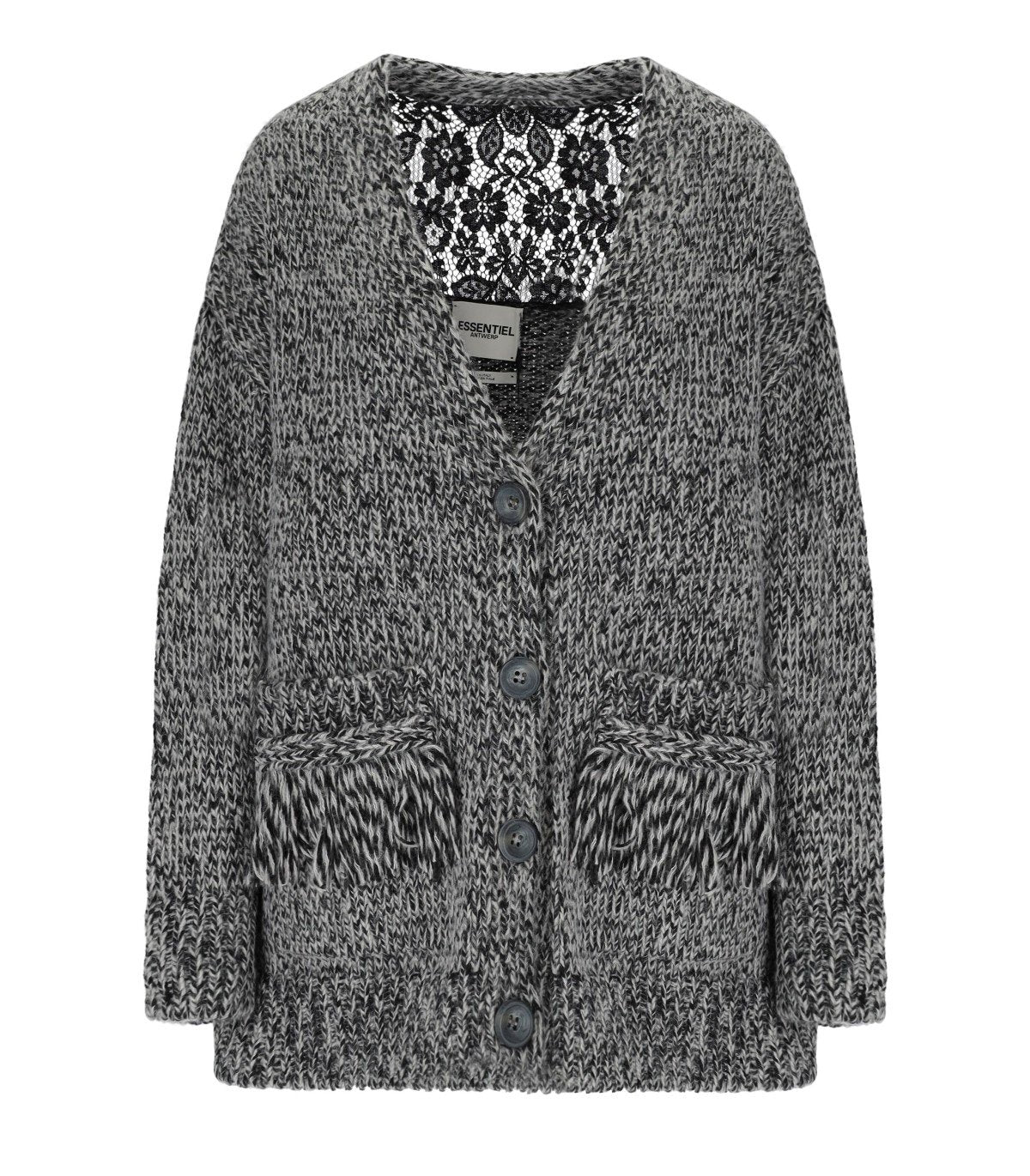 ESSENTIEL ANTWERP INLACE BLACK CARDIGAN