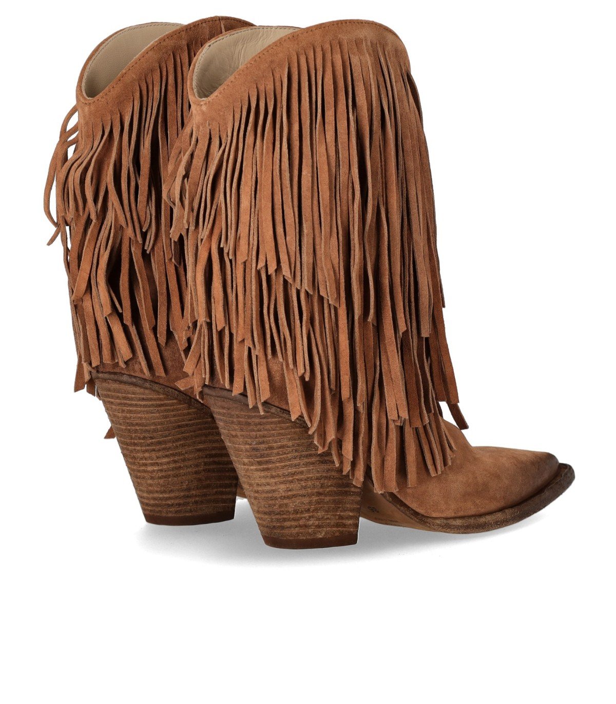 ELENA IACHI BRAUN TEXANER STIEFEL MIT FRANSEN