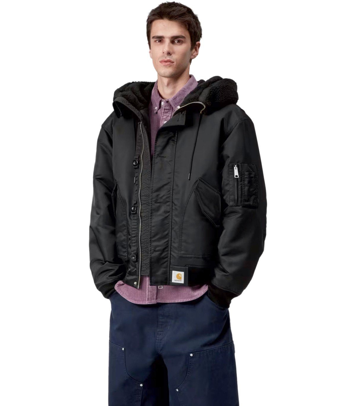 CARHARTT WIP OLTERO BLACK HOODED BOMBER JACKET
