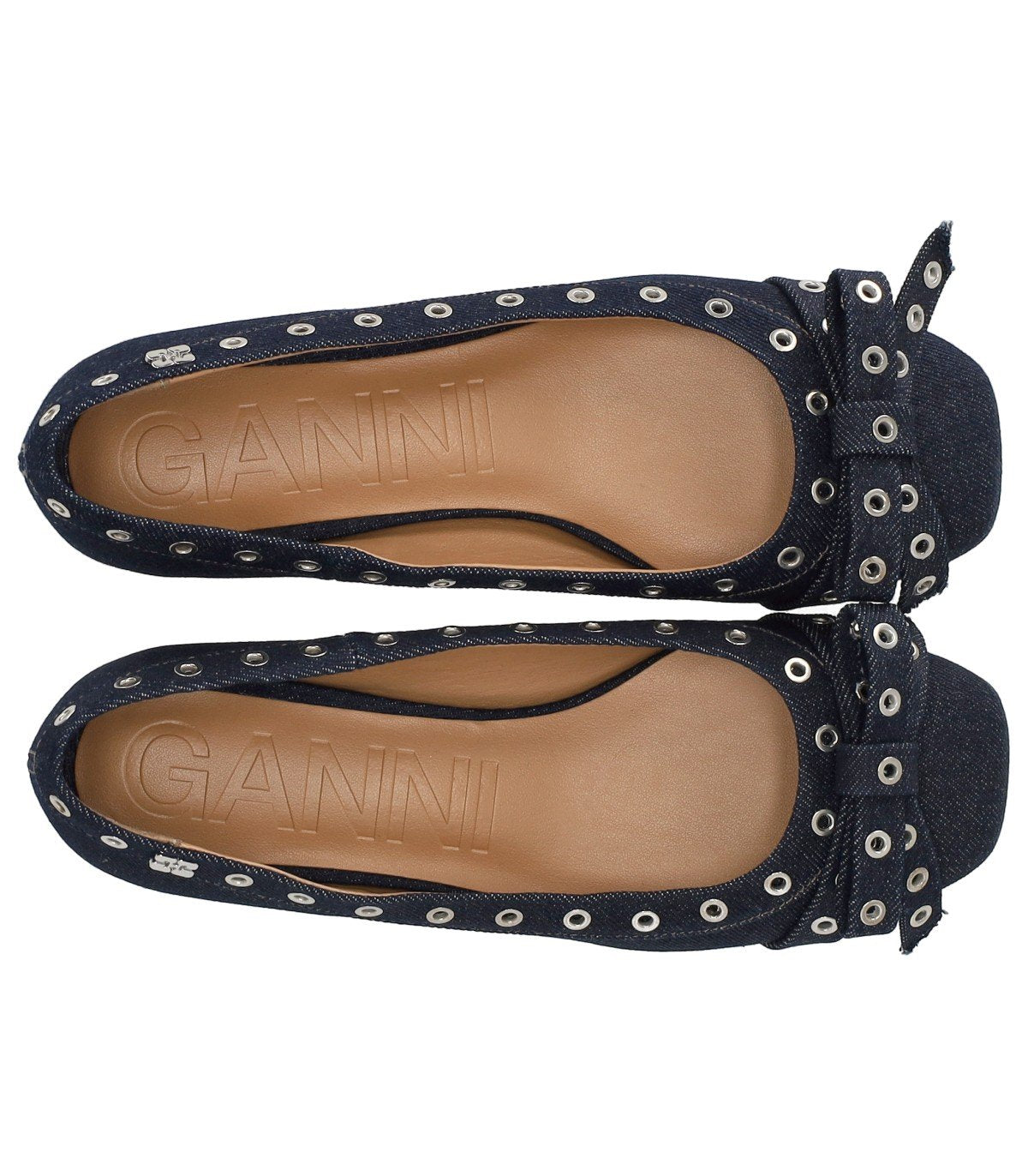 GANNI BLUE DENIM BALLET FLAT SHOE WITH BOWS
