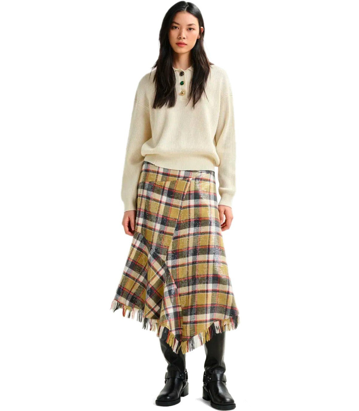 GONNA MIDI IPLAID BEIGE ESSENTIEL ANTWERP