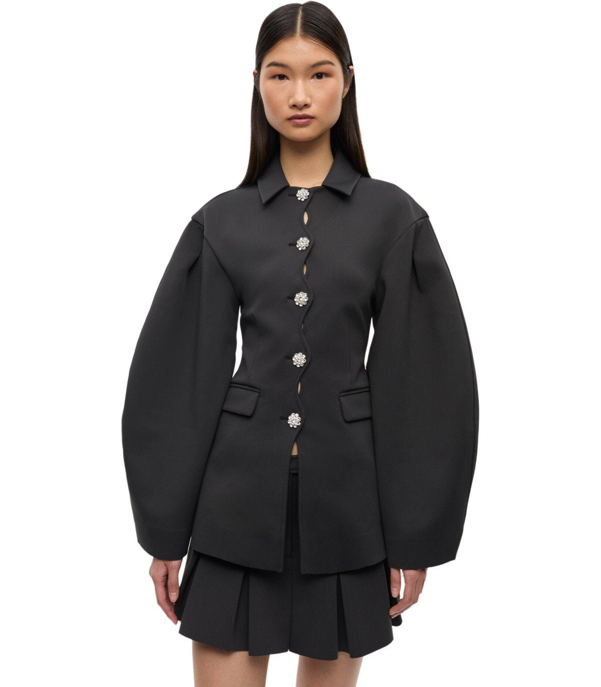 GANNI BLACK SINGLE-BREASTED SCUBA BLAZER