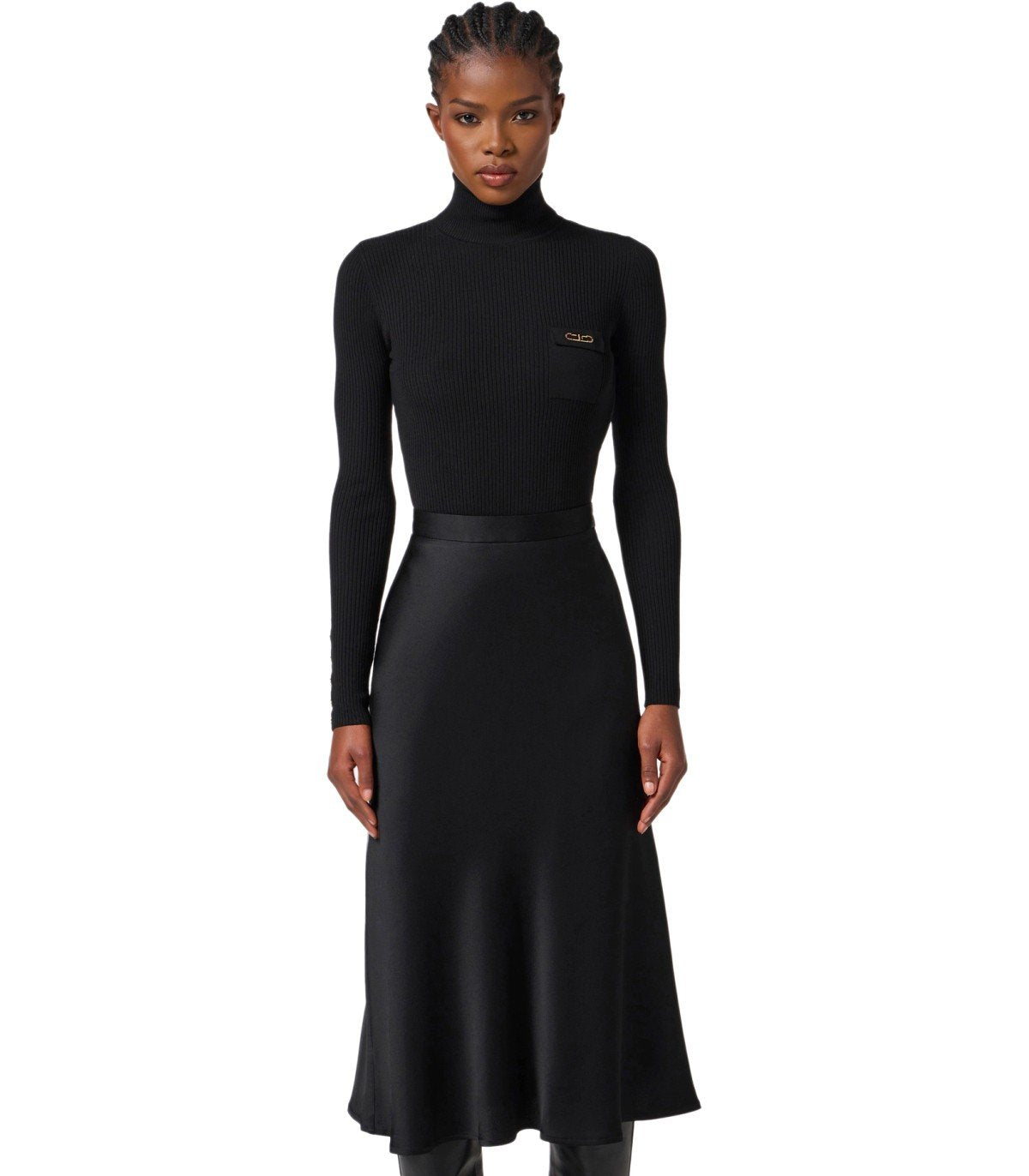 VESTIDO CON CUELLO ALTO NEGRO ELISABETTA FRANCHI
