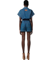 ELISABETTA FRANCHI BLUE DENIM SHORT JUMPSUIT