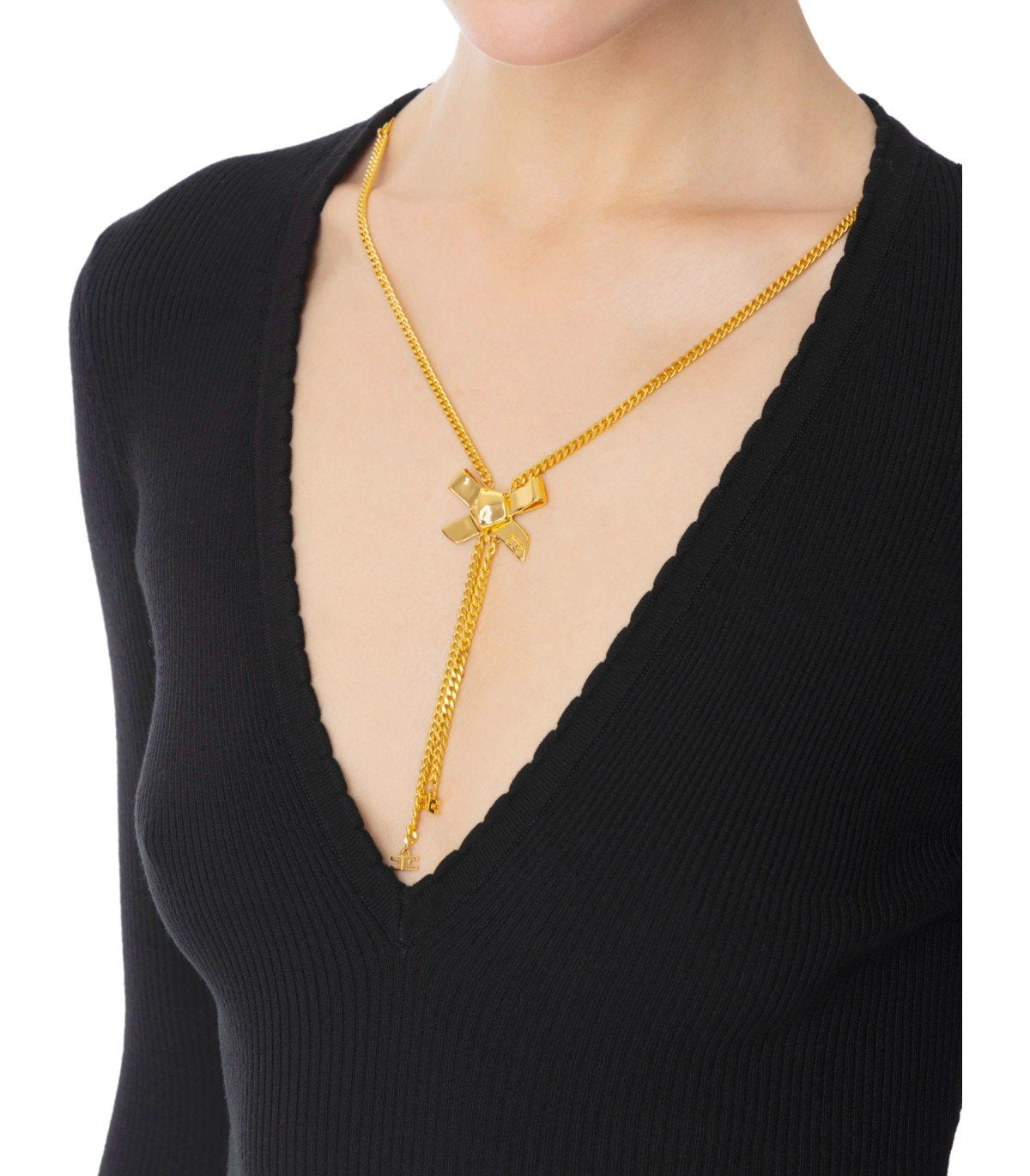 ELISABETTA FRANCHI BLACK SWEATER WITH NECKLACE