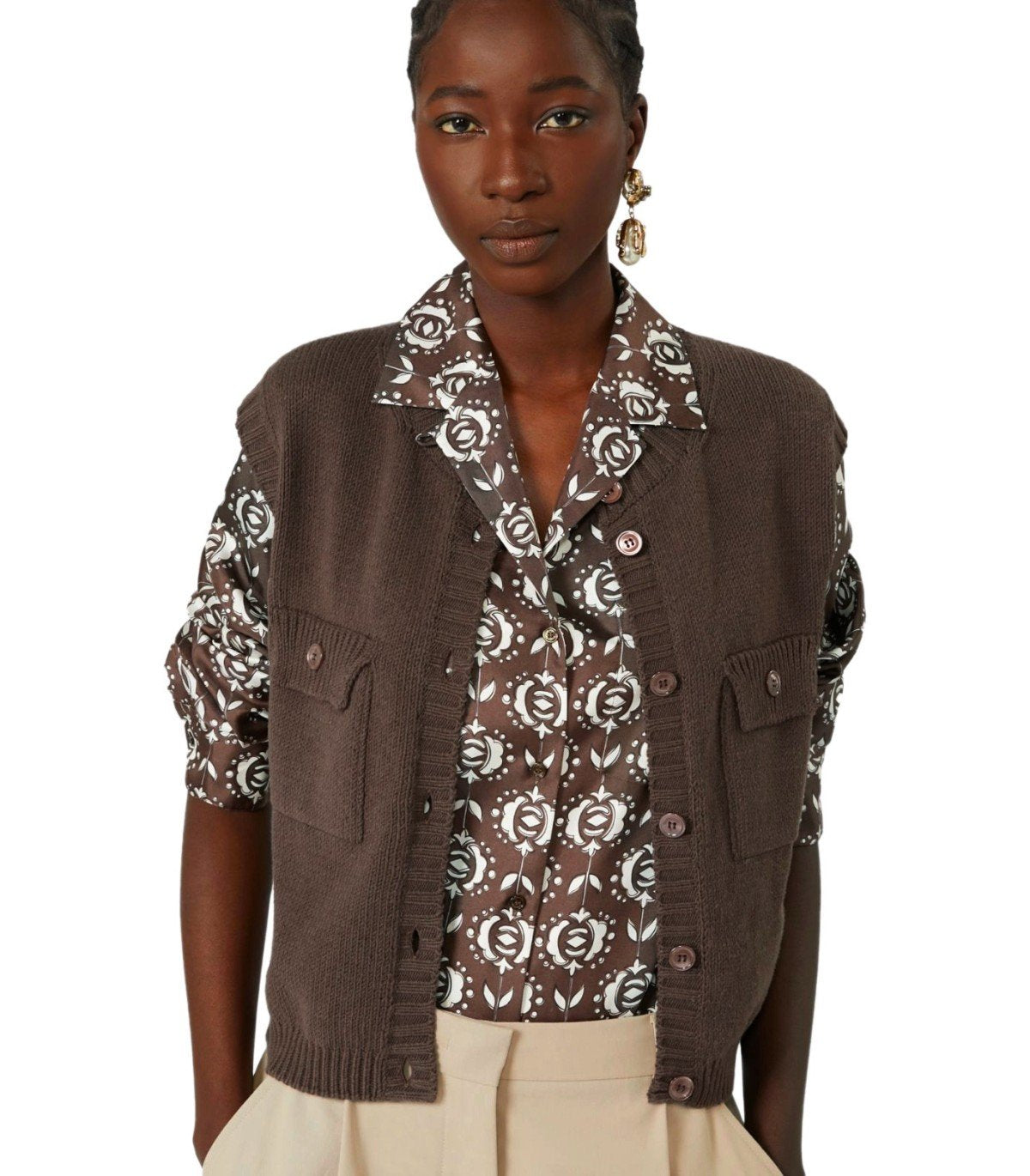 MAX MARA WEEKEND CAPRARA BROWN KNITTED VEST