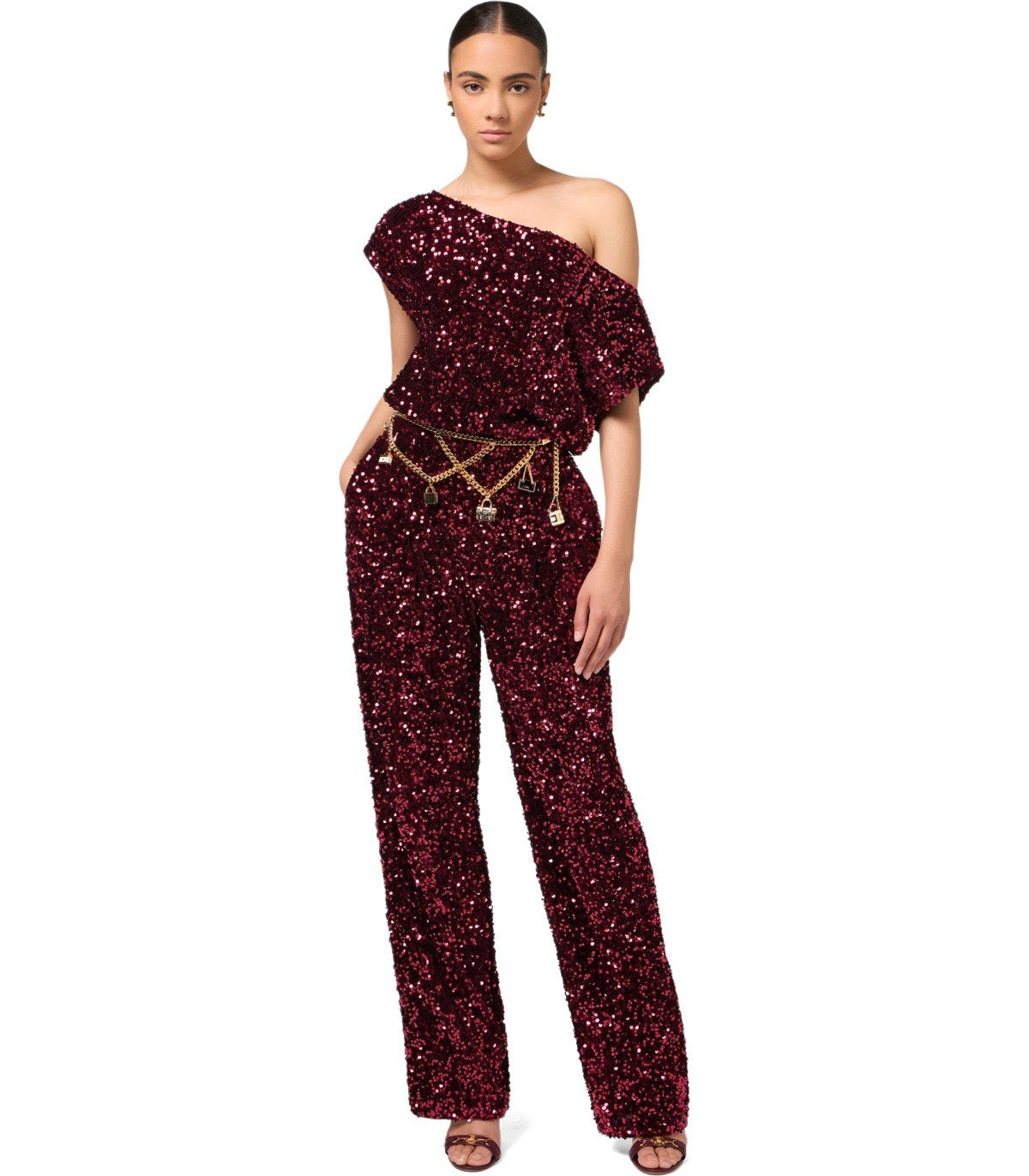 ELISABETTA FRANCHI ROUGE NOIR JUMPSUIT WITH SEQUINS
