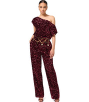 ELISABETTA FRANCHI ROUGE NOIR JUMPSUIT WITH SEQUINS