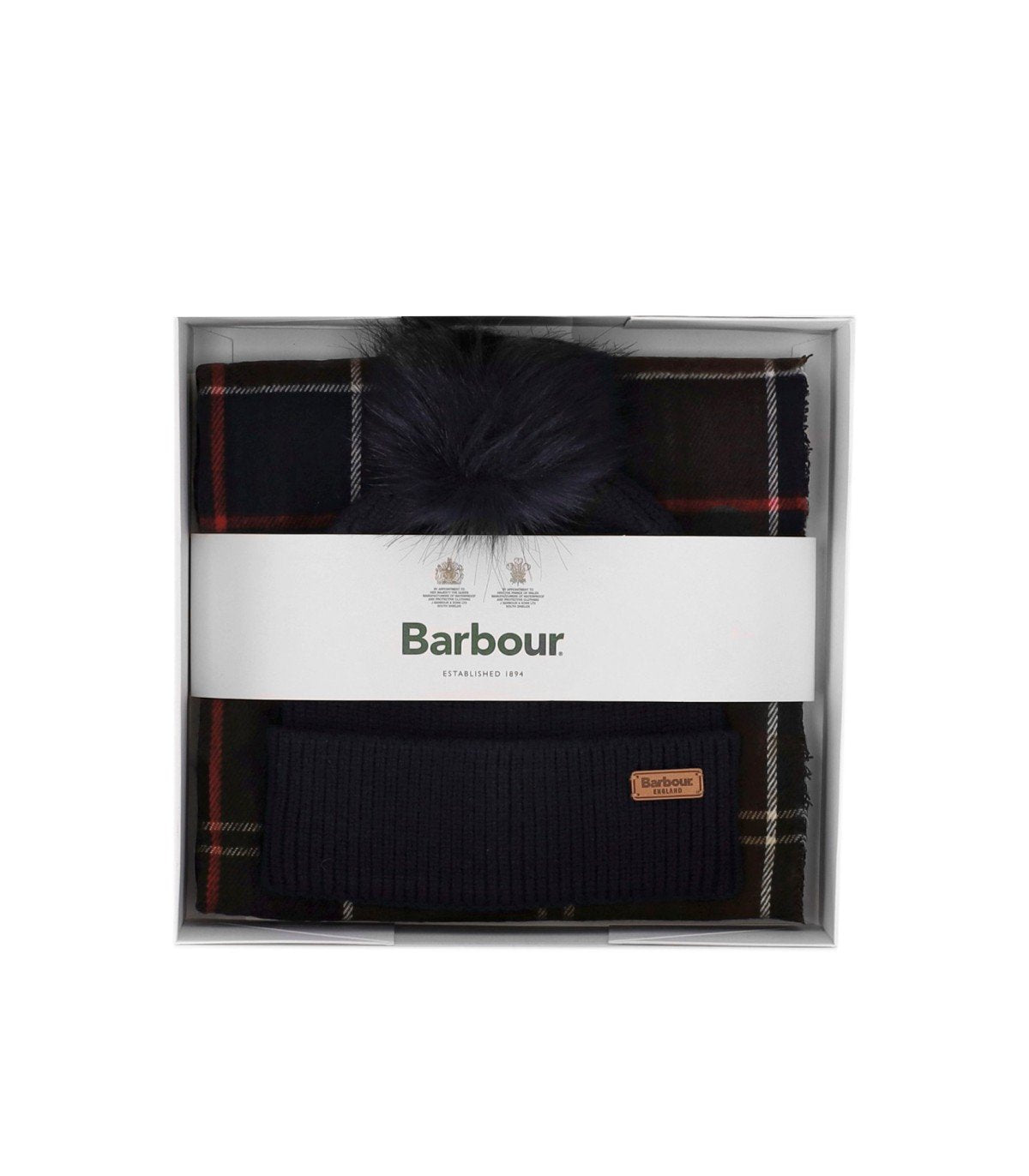 BARBOUR DOVER/HAILES TARTAN BLUE BEANIE+SCARF SET
